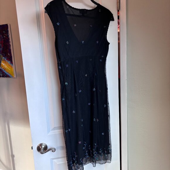 Vintage Midi Dress Y2K BCBG Embroidered Mesh Floral Dress S Fairy Whimsigoth - Picture 6 of 11